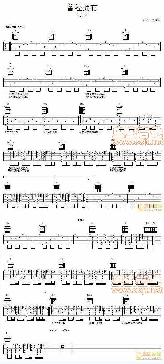 曾经拥有-BEYOND吉他谱
