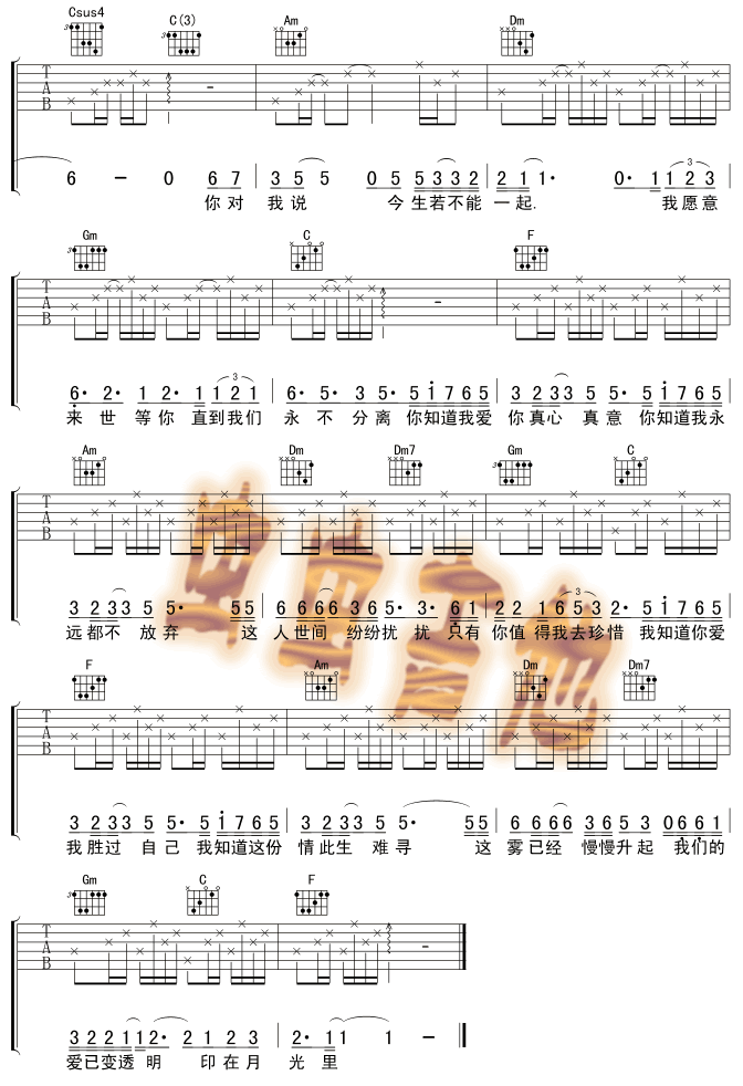 你知道我爱你吉他谱(和弦 六线谱)-吉他谱