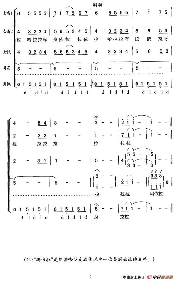 玛依拉（瞿希贤编合唱版）合唱谱