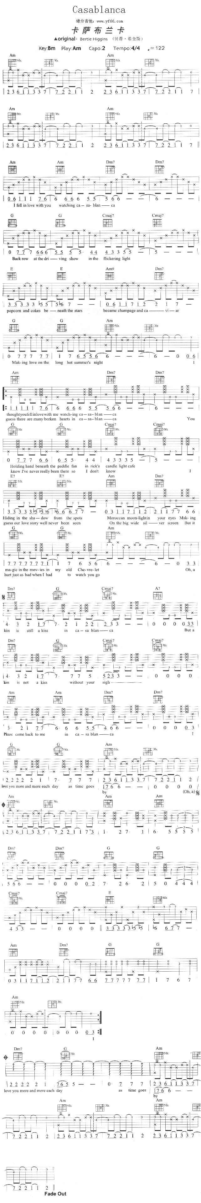 Casablanca（卡萨布兰卡）吉他谱