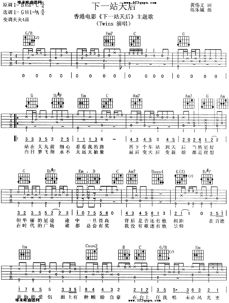 下一站天后(同名电影主题歌) (Twins)吉他谱