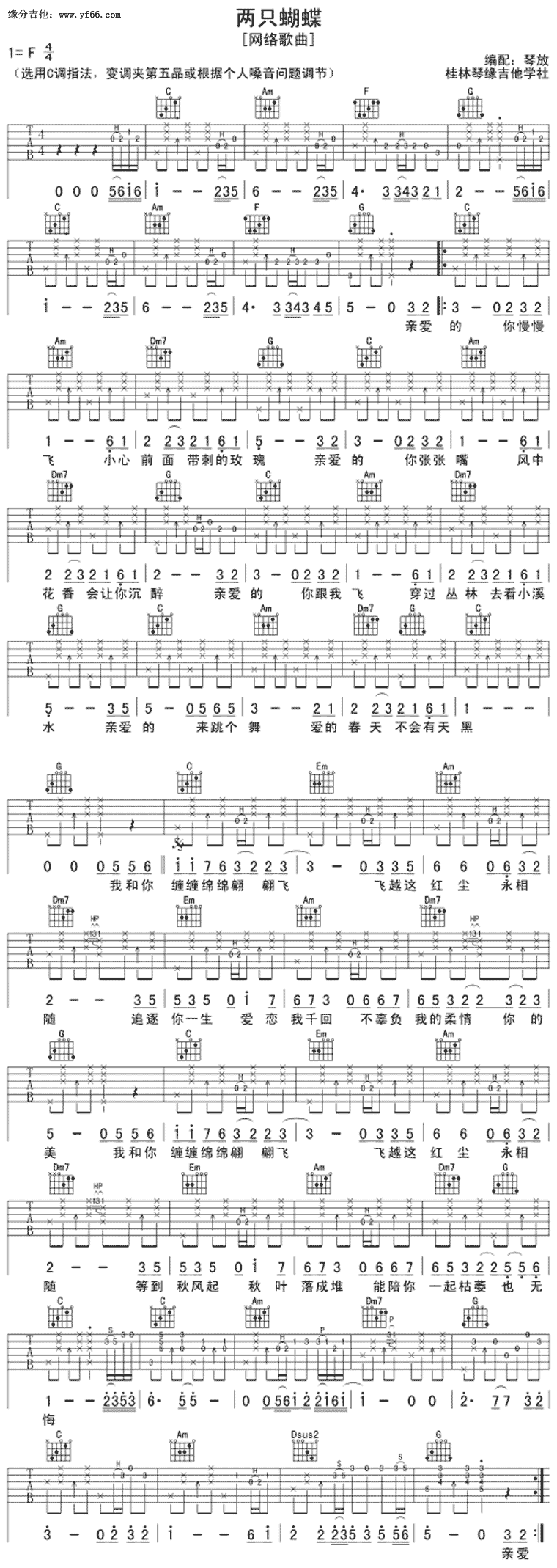 两只蝴蝶-琴放版吉他谱