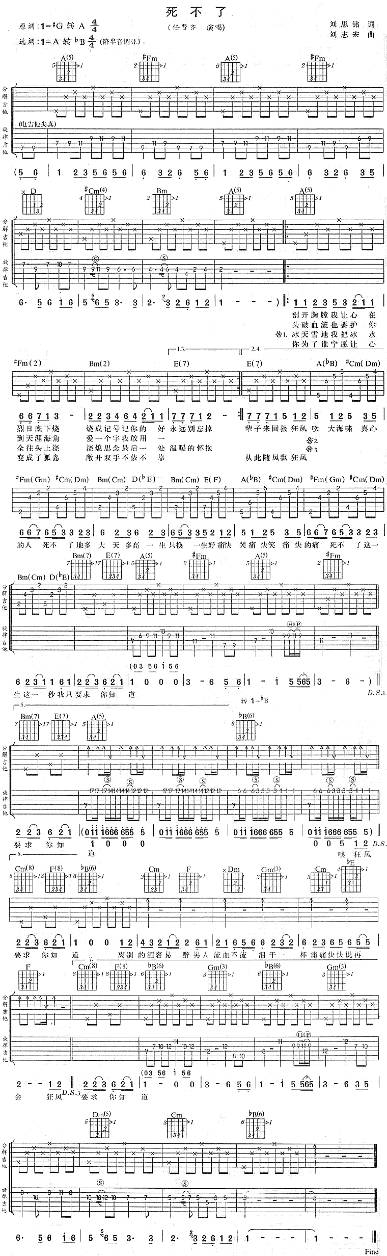 lt;死不了gt;原版双吉他吉他谱