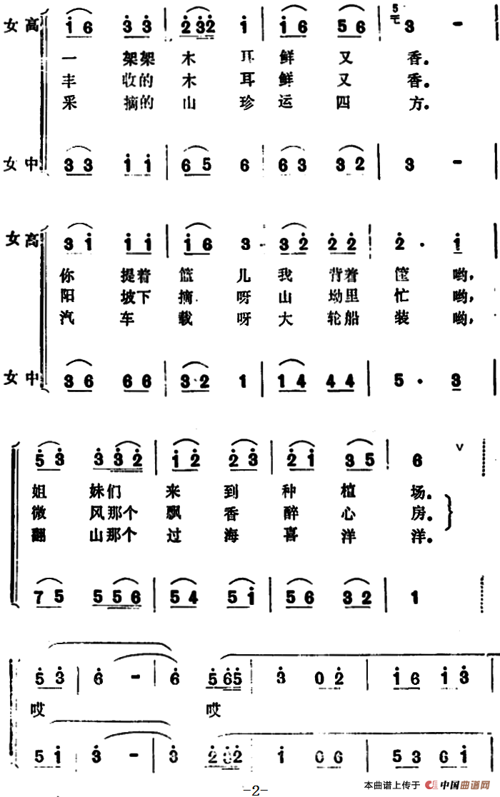 丰收的木耳鲜又香 （女声小合唱）合唱谱