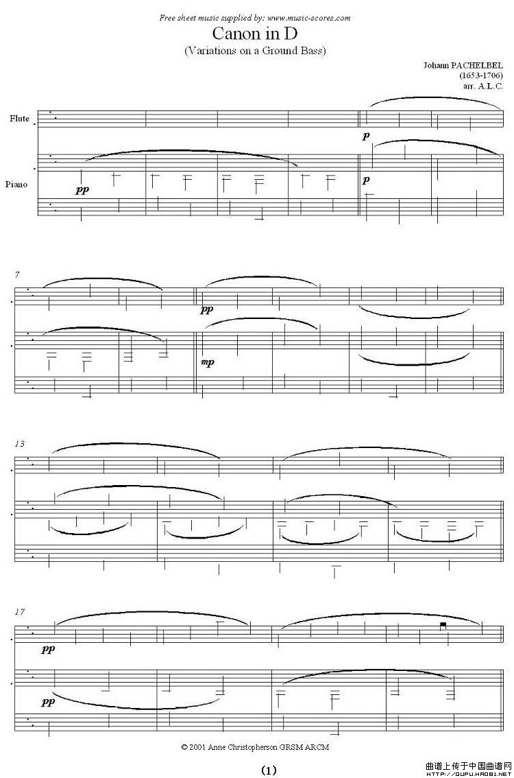 Canon in D（长笛+钢琴）长笛谱