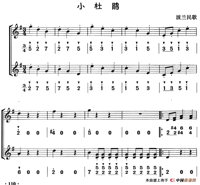 小杜鹃（八孔竖笛线简谱对照版、二重奏）