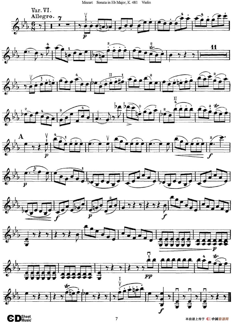 Violin Sonata in Eb Major K.481