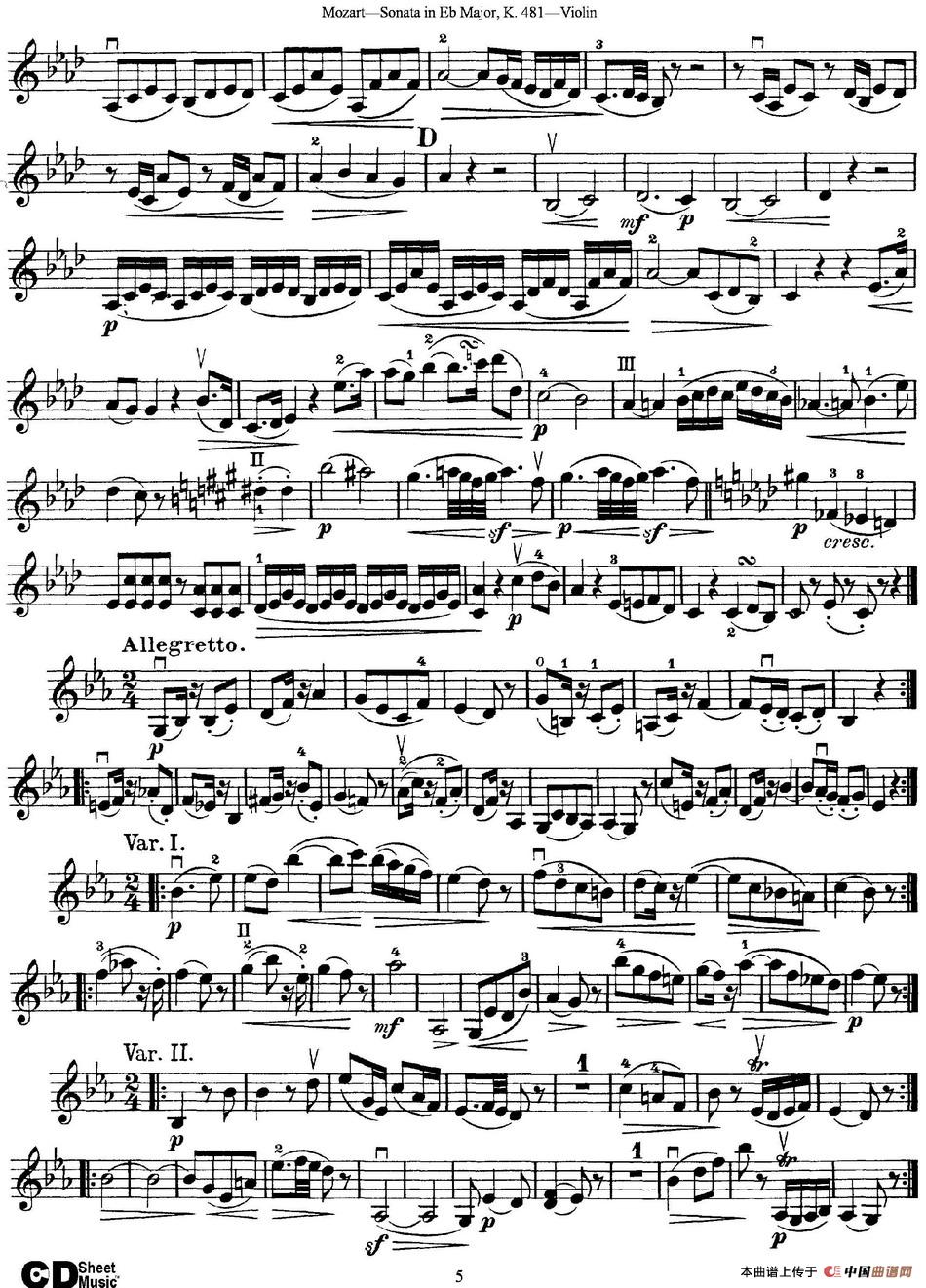 Violin Sonata in Eb Major K.481