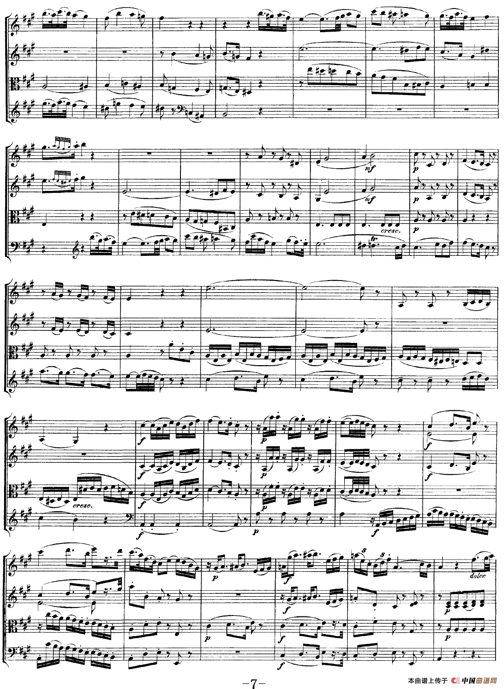 Mozart《Quartet No.21 in D Major,K.575》（总谱）