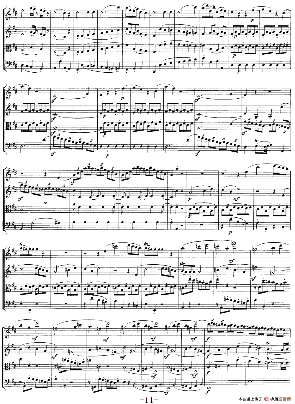 Mozart《Quartet No.21 in D Major,K.575》（总谱）