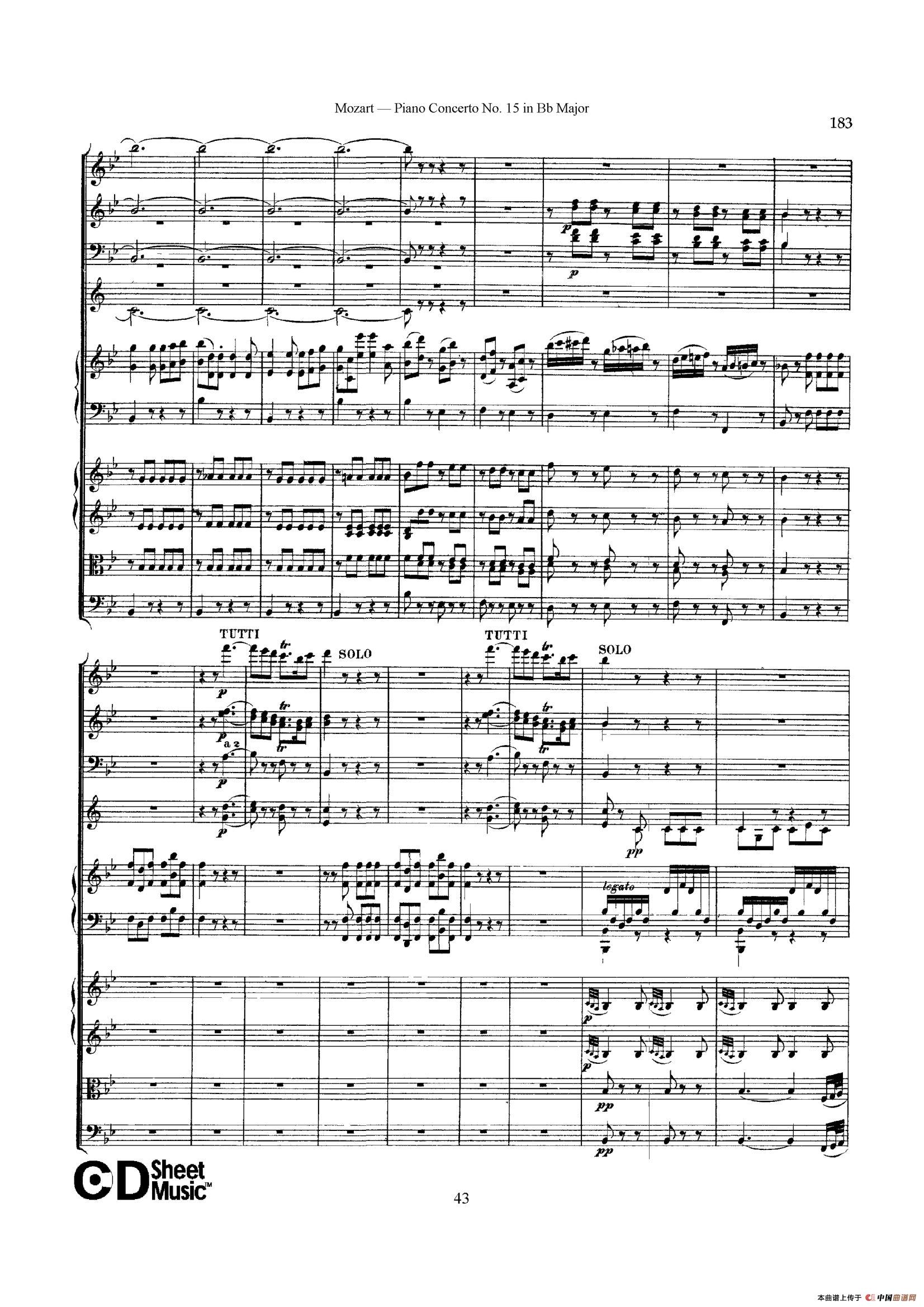 Piano Concerto No.15 in Bb Major K.450 - Full Score （降B大调