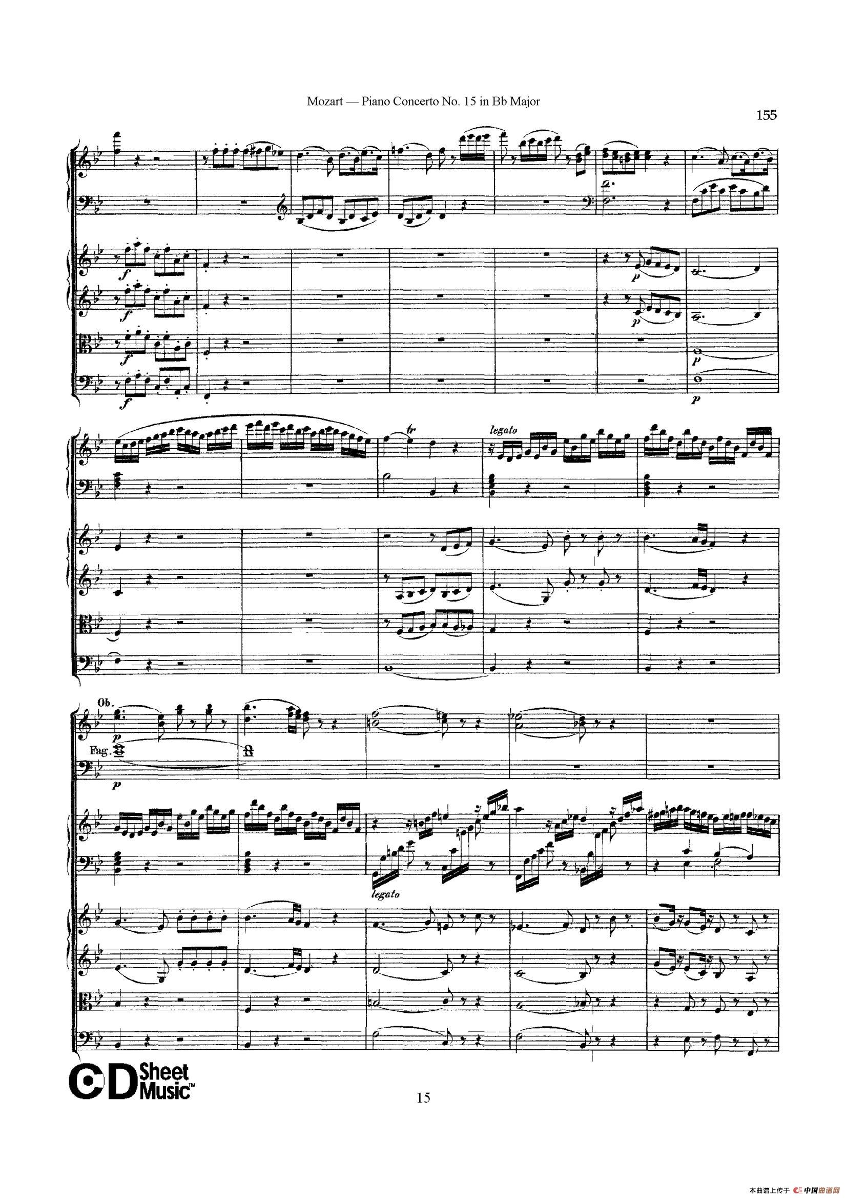 Piano Concerto No.15 in Bb Major K.450 - Full Score （降B大调