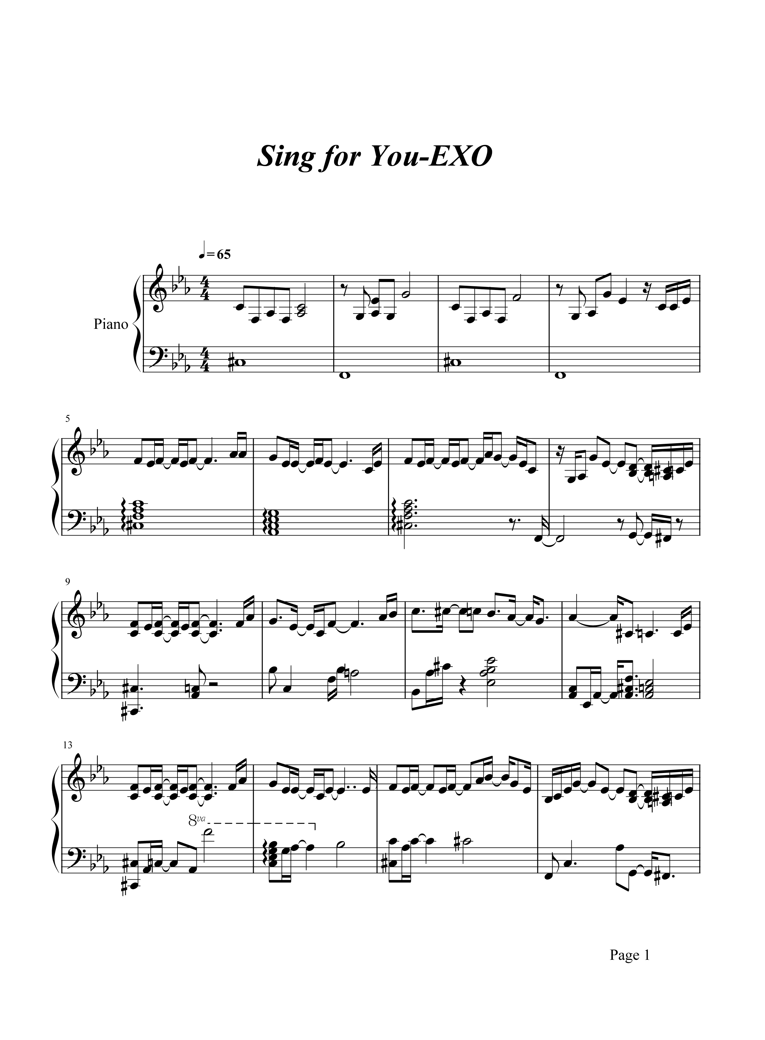 sing fou you 钢琴谱 EXO 我在未来等你且行且珍惜