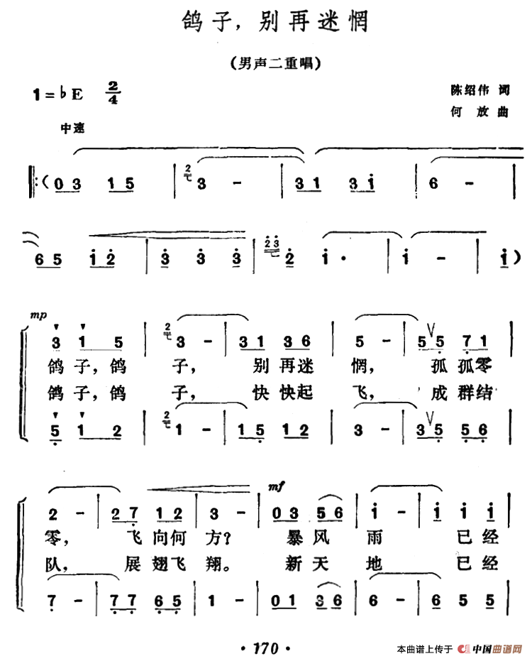 鸽子，别再迷惘（男声二重唱）合唱谱