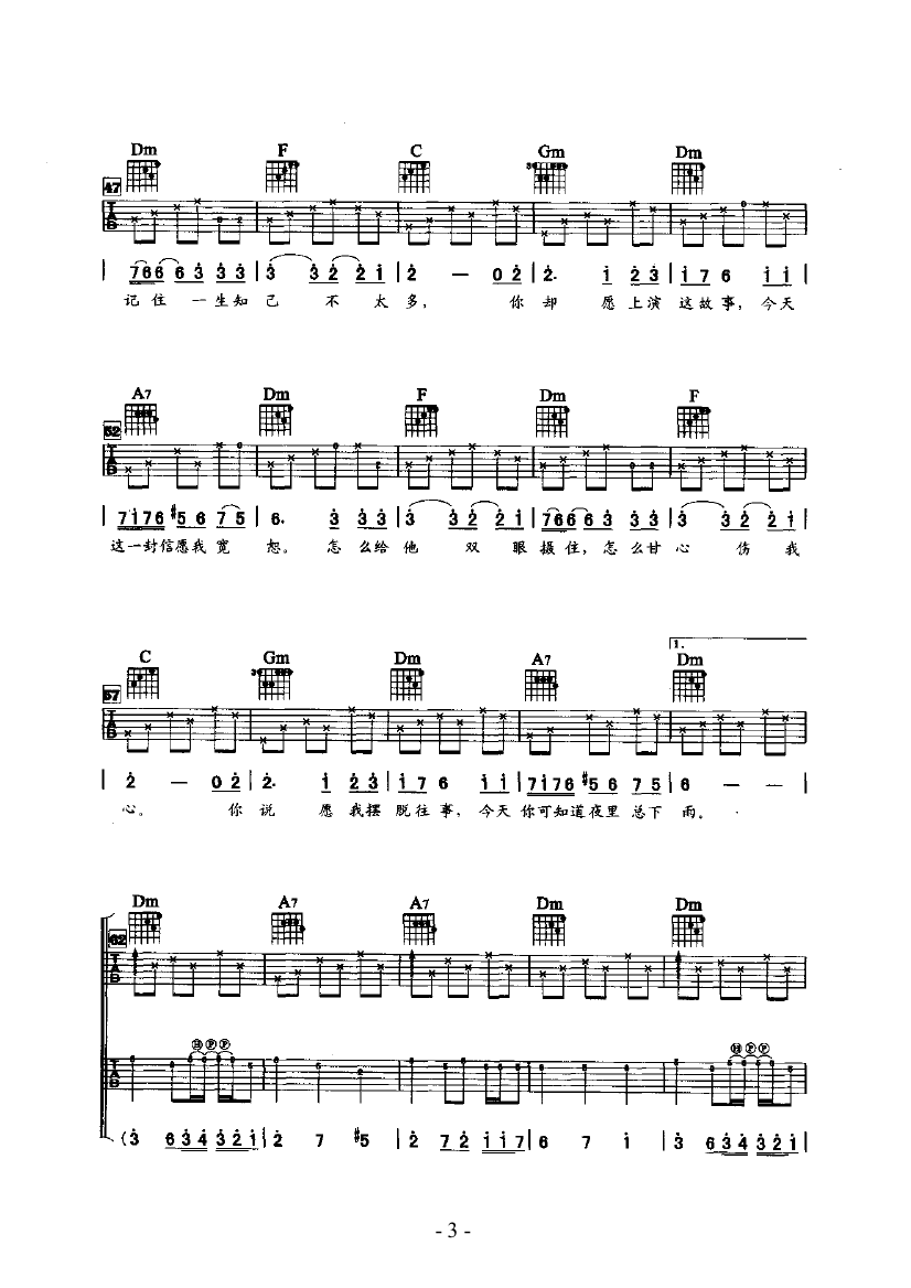 今天夜里总下雨 吉他类 流行吉他谱