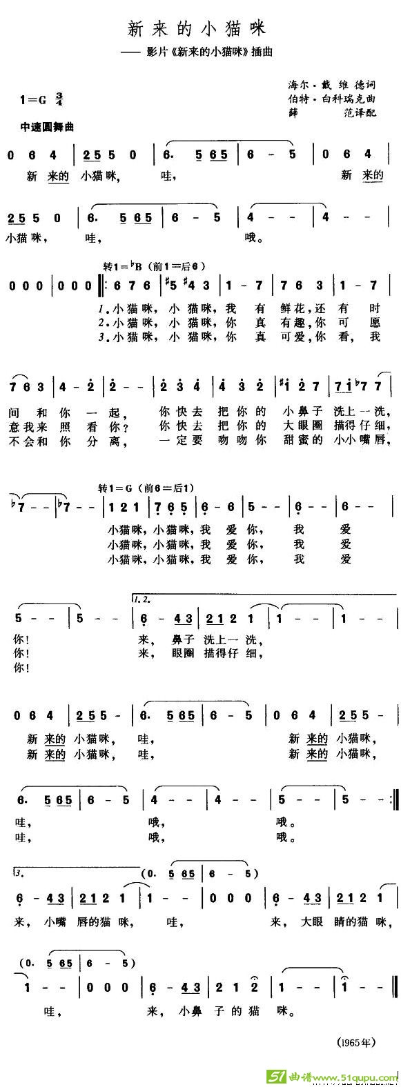 [美] 新来的小猫咪简谱