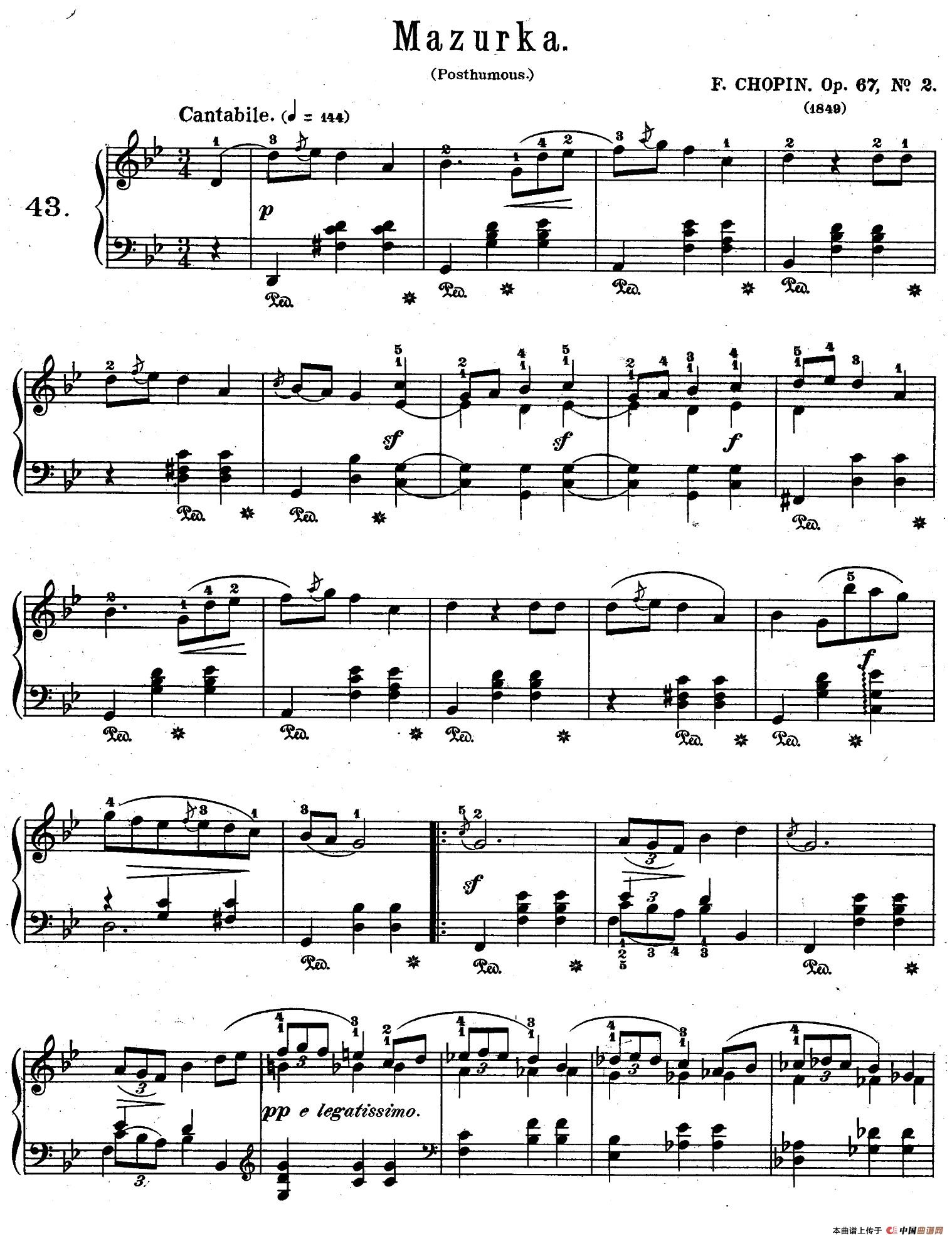 Quatre Mazurkas Op.67 Op.2（4首玛祖卡舞曲·2）