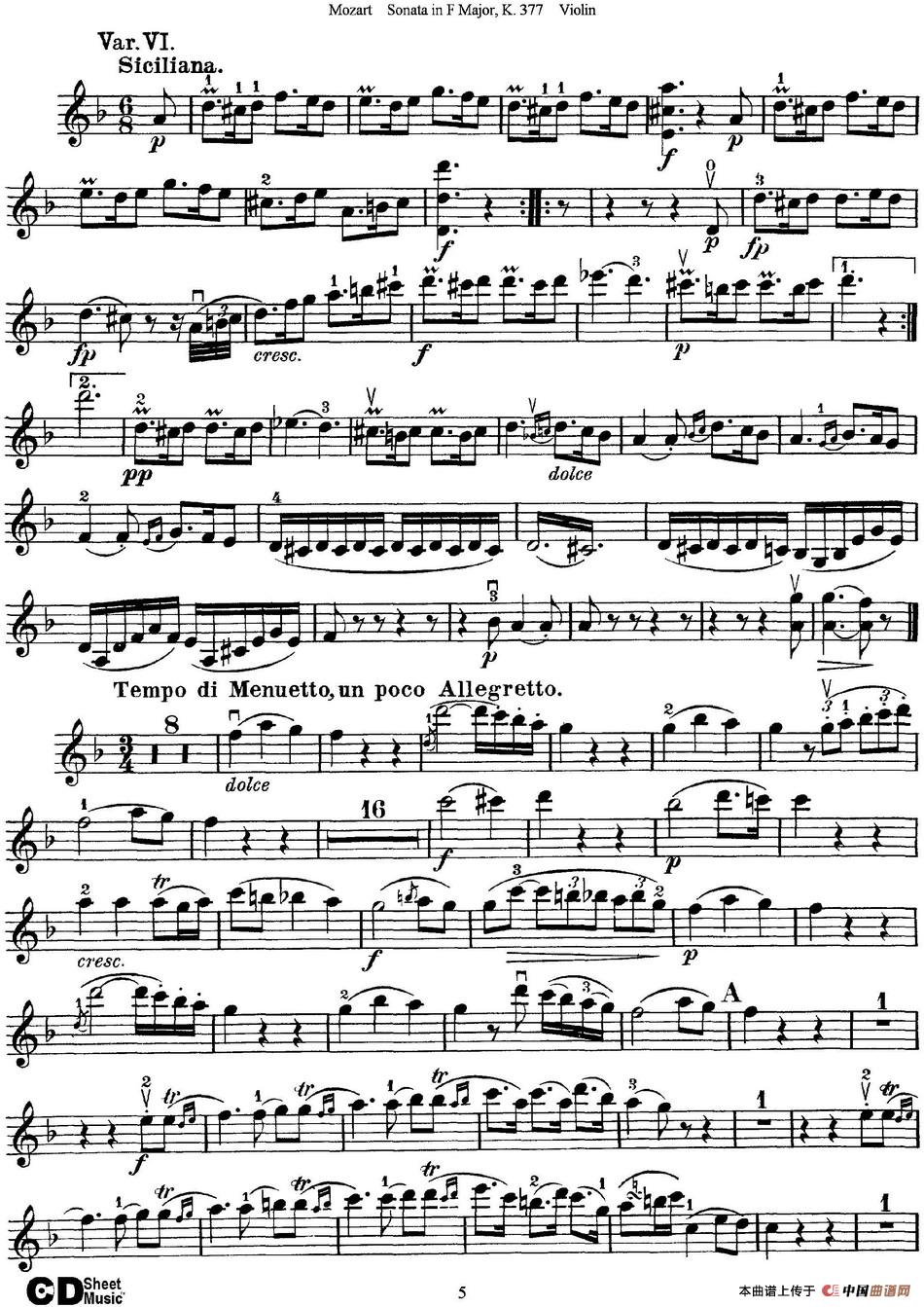 Violin Sonata in F Major K.377