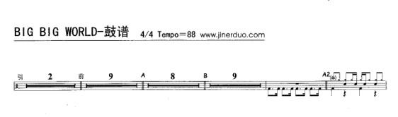 big big world架子鼓谱_big big world爵士鼓谱