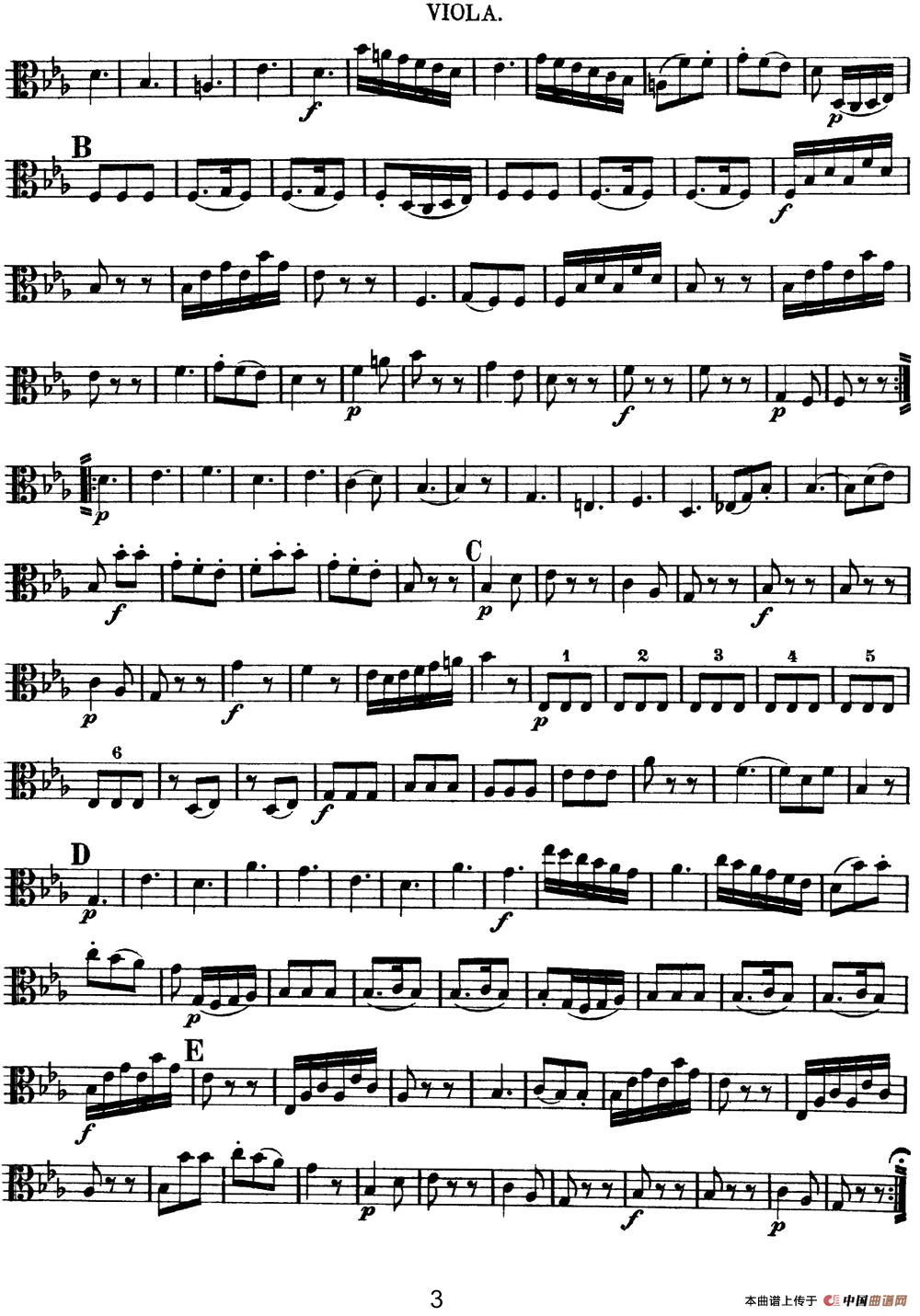 Mozart《Quartet No.11 in Eb Major,K.171》（Viola分谱）