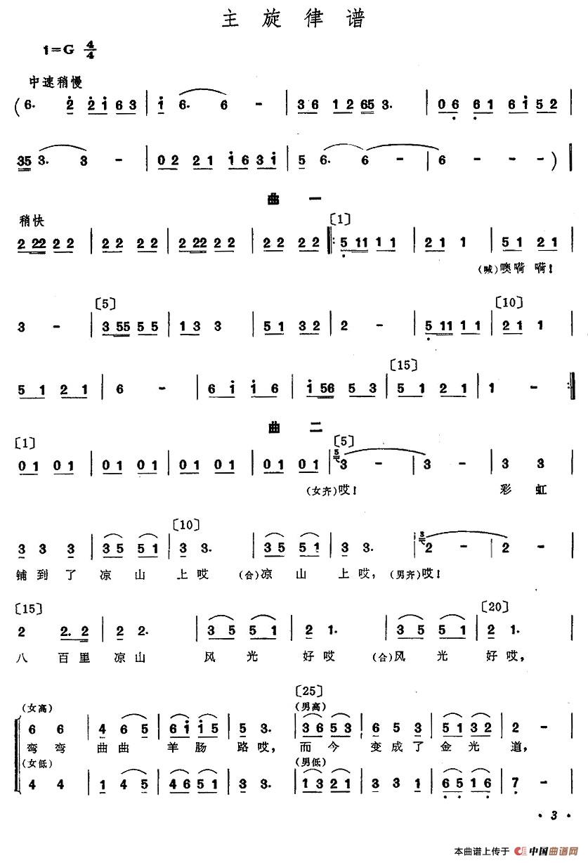 火车飞来大凉山（三人舞主旋律谱）