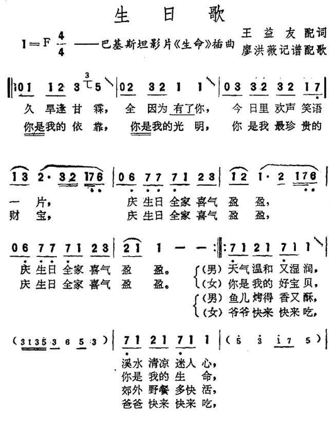 [巴基斯坦]生日歌简谱