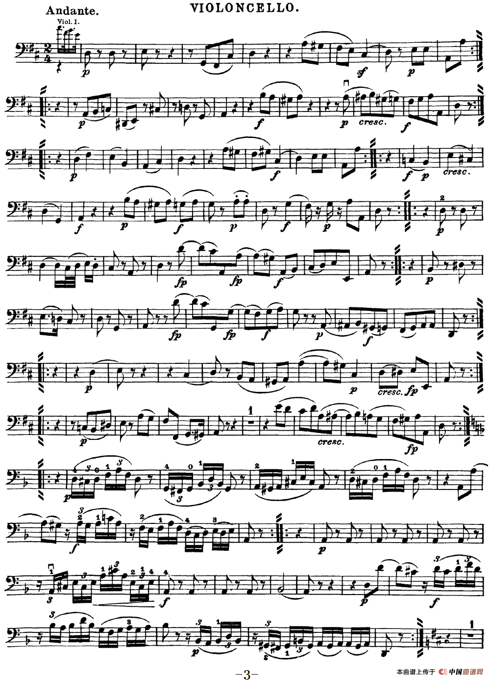 Mozart《Quartet No.18 in A Major,K.464》（Cello分谱）