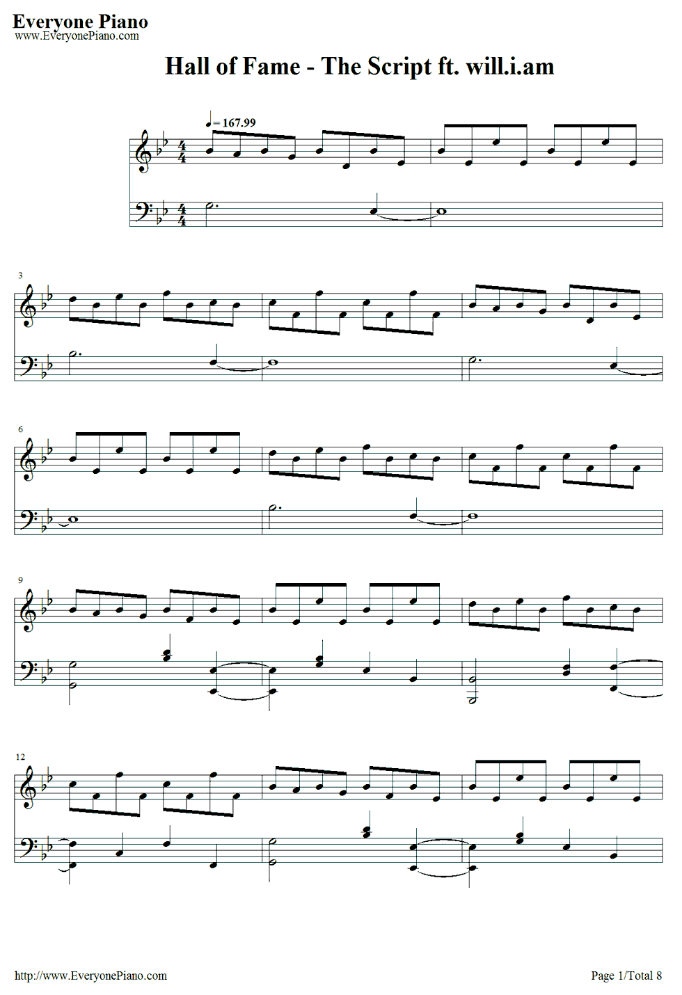 《Hall of Fame》（The Script ft. will.i.am）钢琴谱第2张