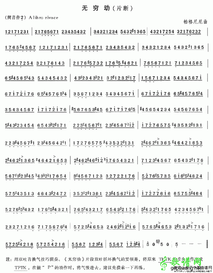 【无穷动笛子谱】