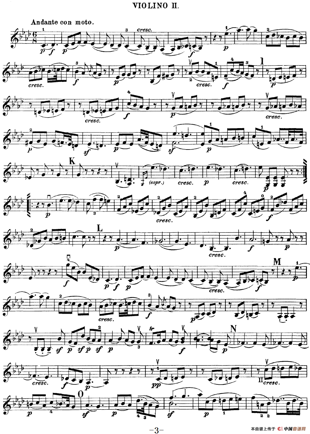 Mozart《Quartet No.16 in Eb Major,K.428》（Violin 2分谱）