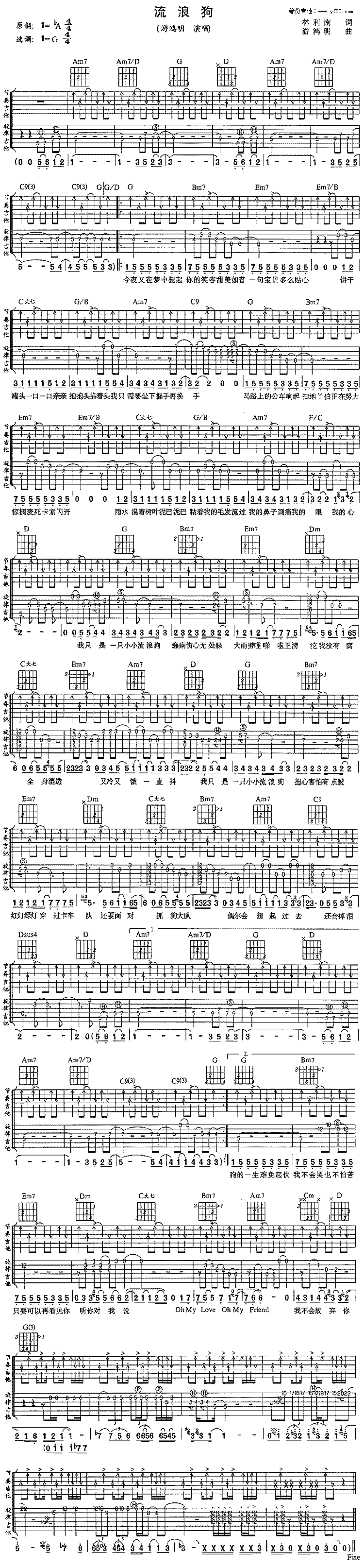 流浪狗吉他谱