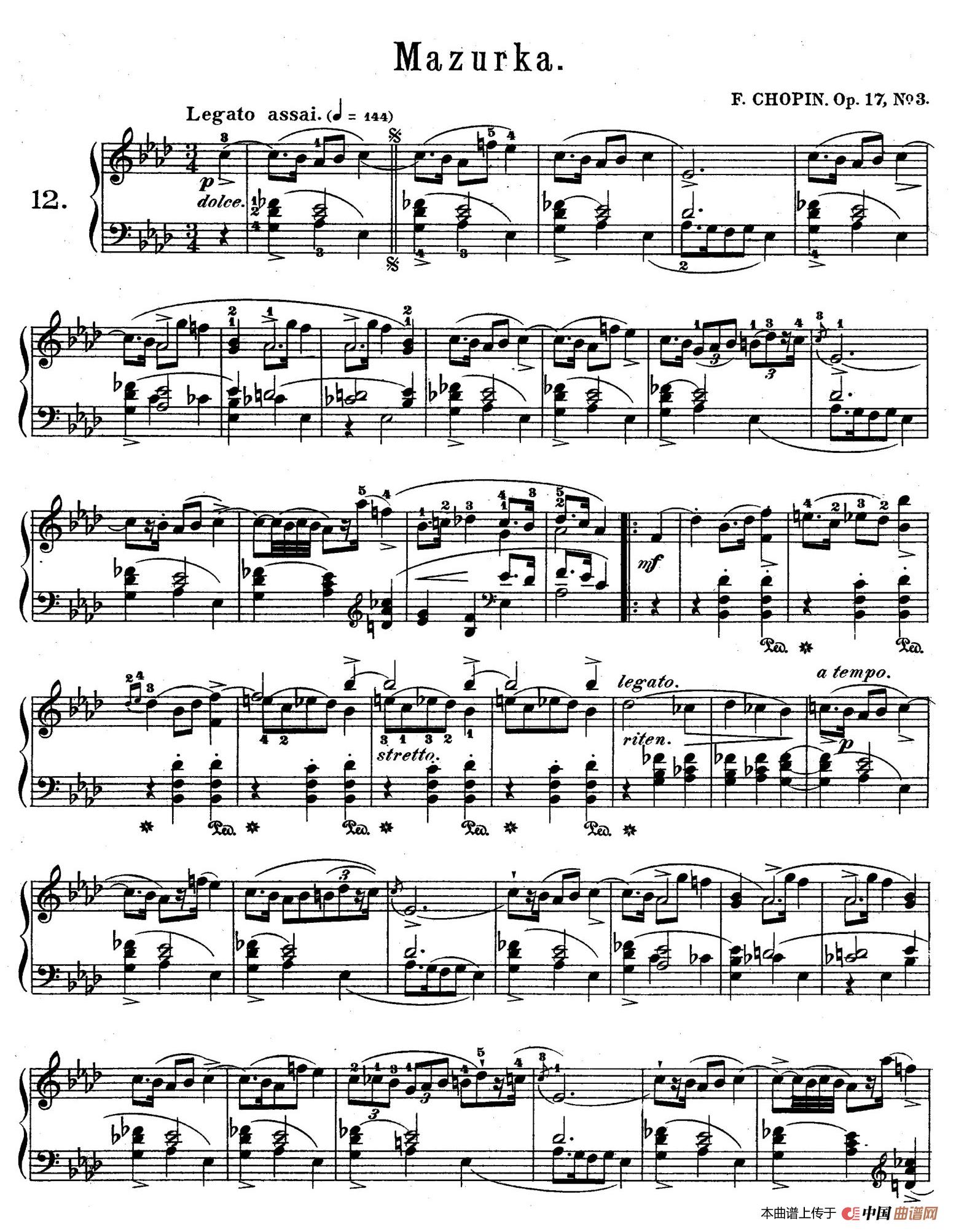 Quatre Mazurkas Op.17（4首玛祖卡舞曲·3）