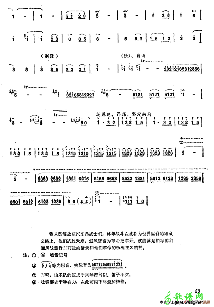 笛子简谱：风雪高原汽车兵