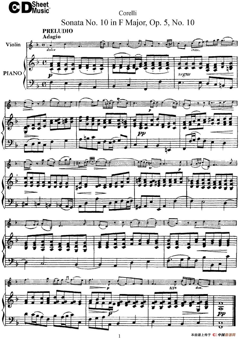 Sonata No.10 in F Major Op.5 No.10（小提琴+钢琴伴奏）