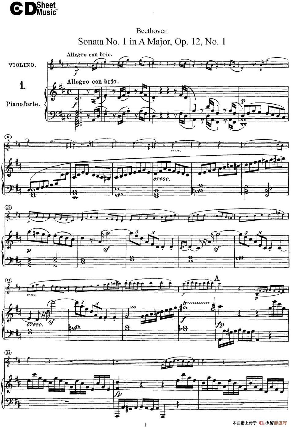 Violin Sonata No.1 in D Major Op.12 No.1（小提琴+钢琴伴奏