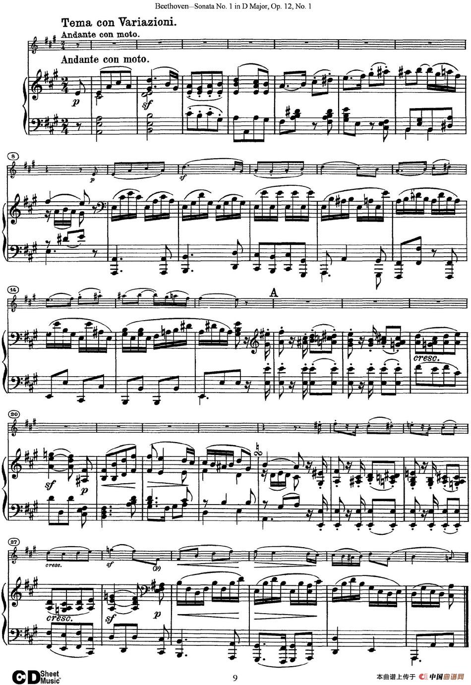 Violin Sonata No.1 in D Major Op.12 No.1（小提琴+钢琴伴奏