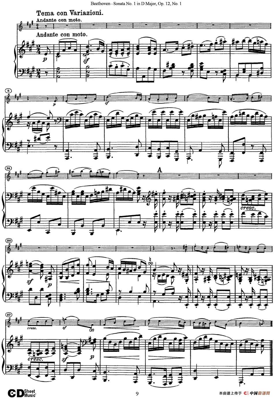 Violin Sonata No.1 in D Major Op.12 No.1（小提琴+钢琴伴奏