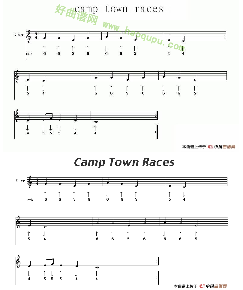 camp town races（布鲁斯）口琴简谱