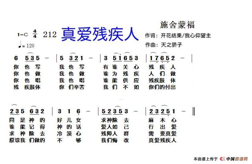 212 真爱残疾人（开花结果 +我心仰望主词 天之骄