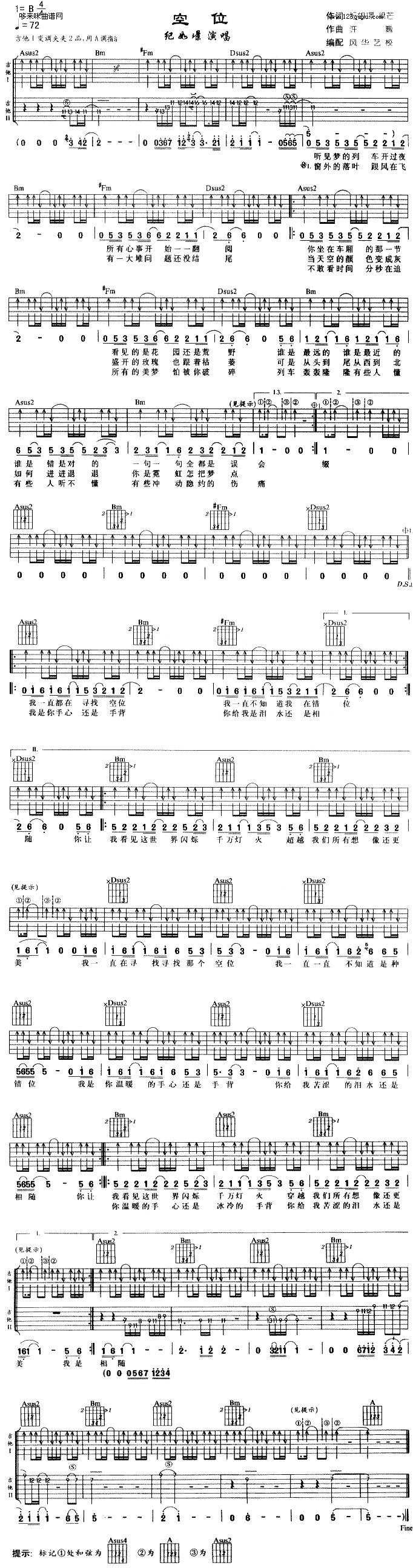 空位 (纪如璟)吉他谱