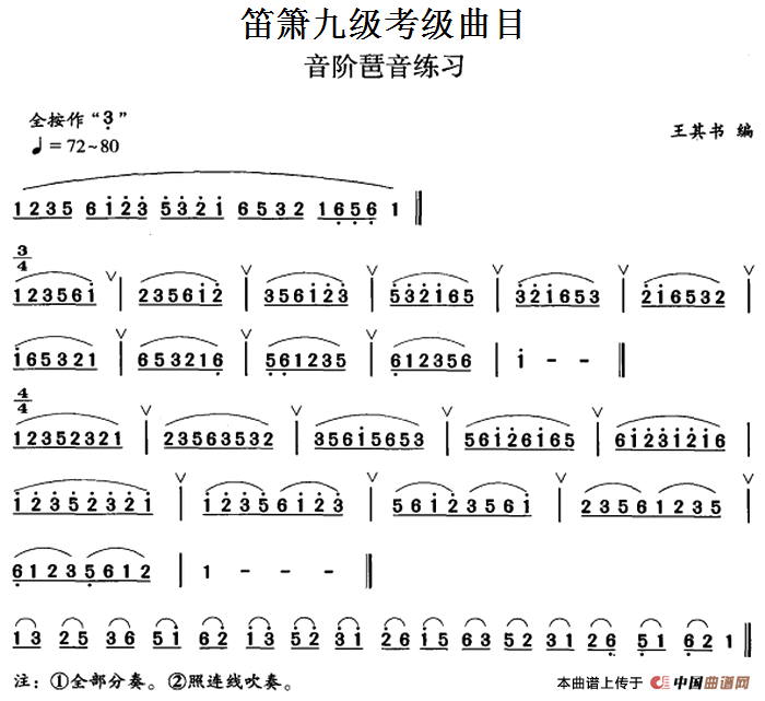 笛箫九级考级曲目：音阶琶音练习