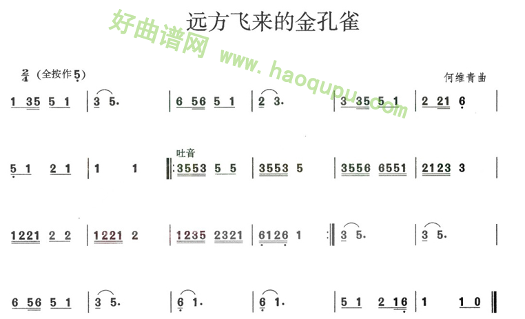 《远方飞来的金孔雀》 葫芦丝曲谱