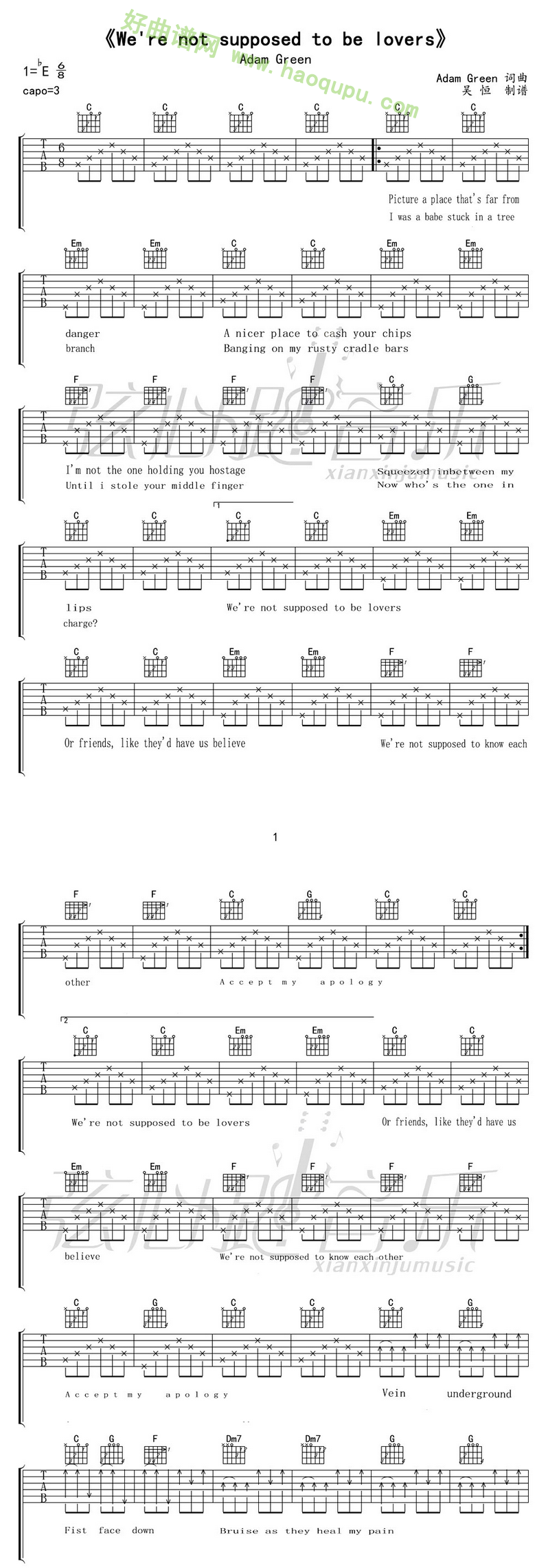《We're not supposed to be lover》吉他谱第2张
