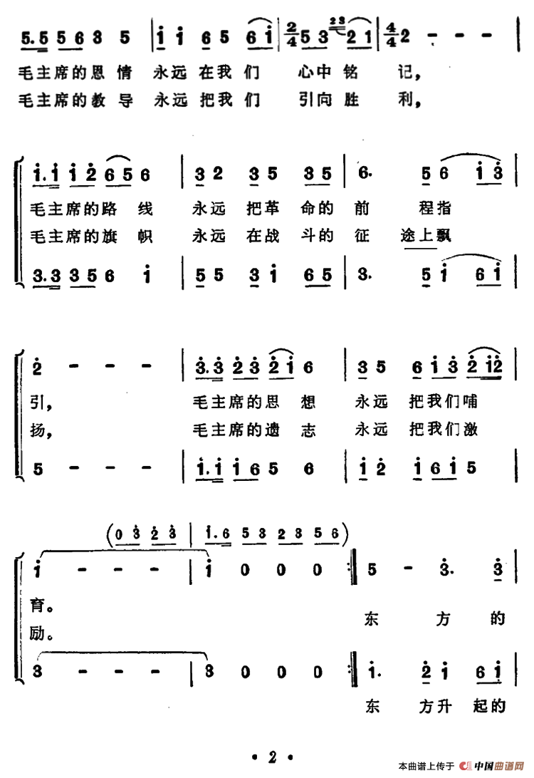 毛主席永远活在我们心里（男女声二重唱）合唱谱