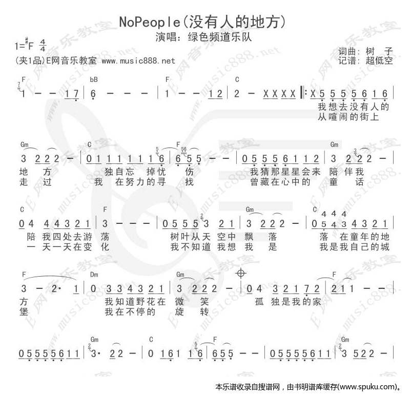 Nopeople没有人的地方（简谱 吉他和弦）吉他谱