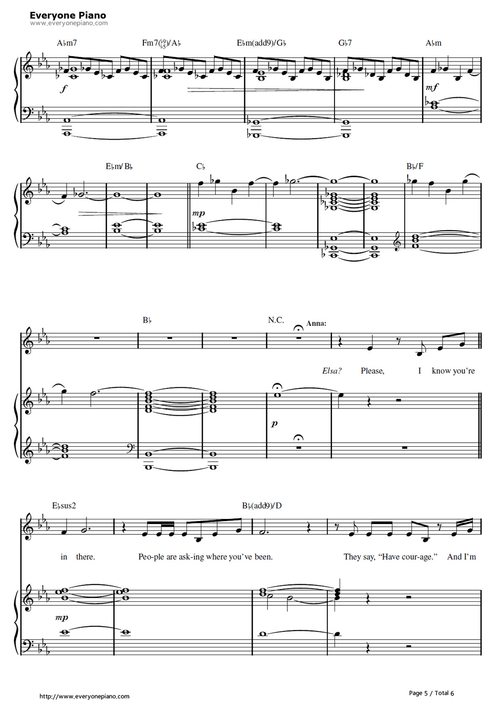 《Do You Want to Build a Snowman》（冰雪奇缘插曲）钢琴谱第6张