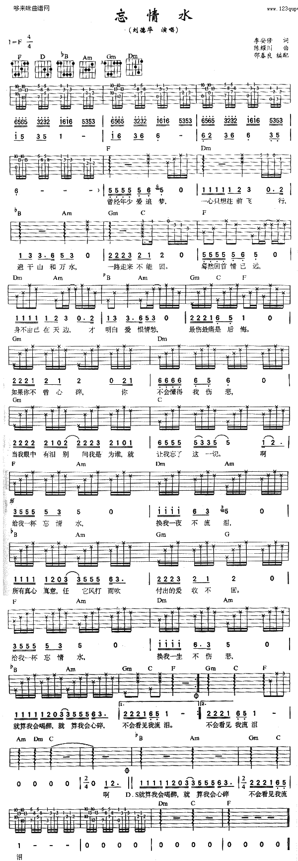 忘情水 (刘德华 )吉他谱