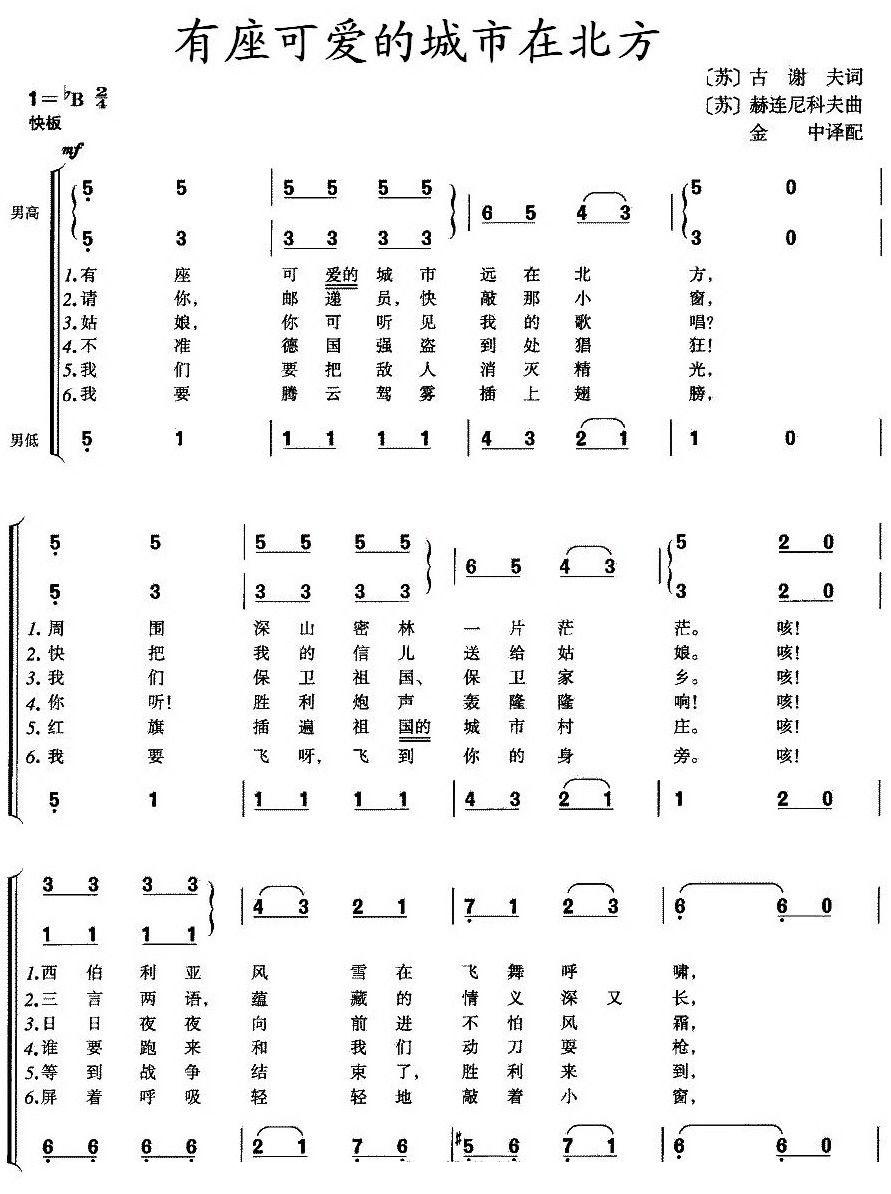 有座可爱的城市在北方简谱