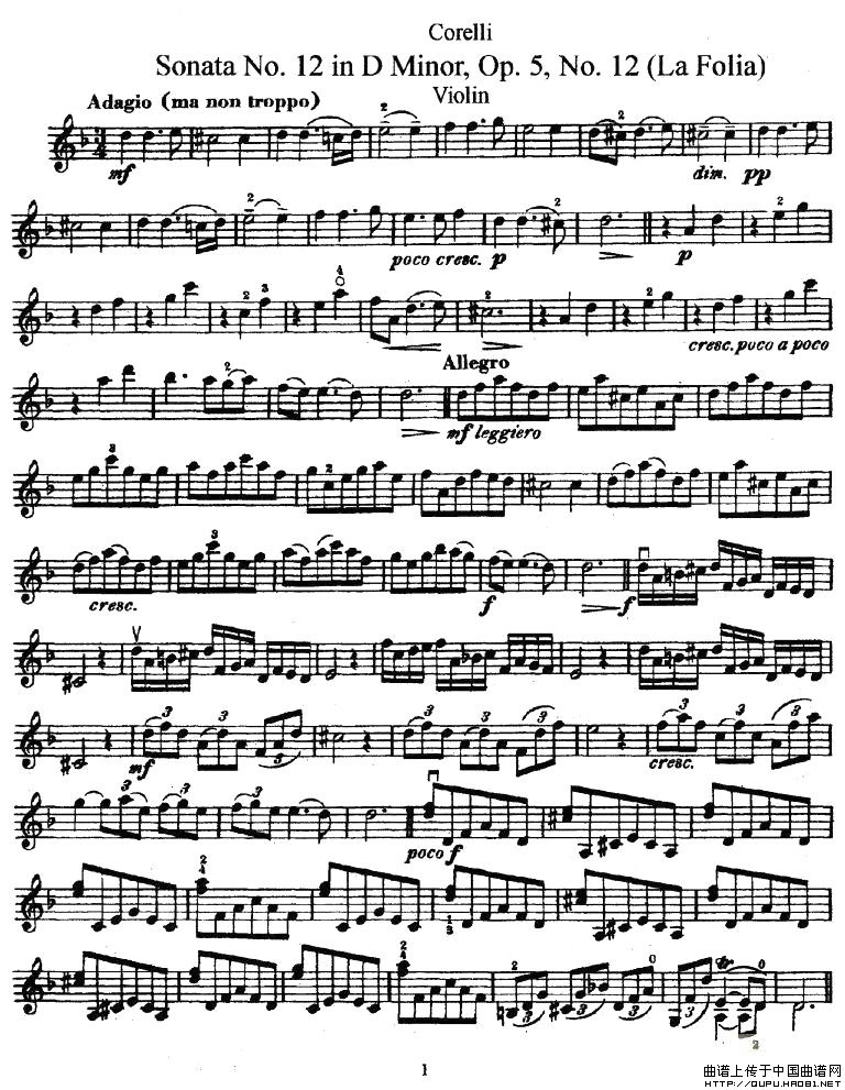 Sonata No.12 in D Minor小提琴谱