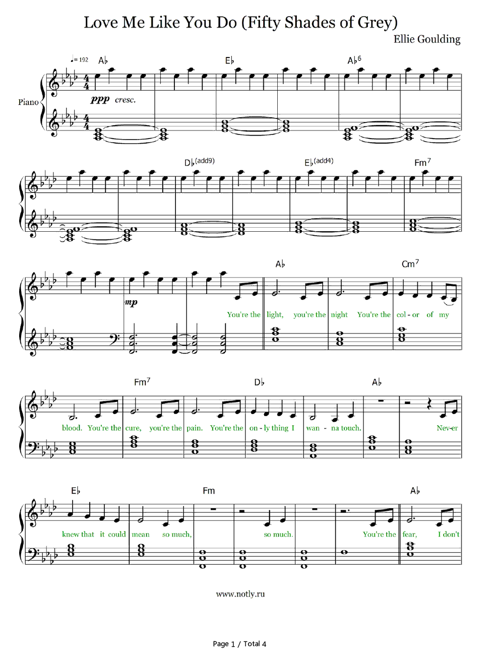 《Love Me Like You Do》（五十度灰主题曲）钢琴谱第2张